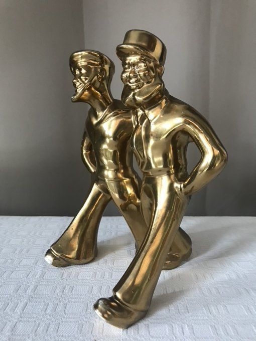 2 figurines, un marin et un légionnaire, en faïence dorée, années 50