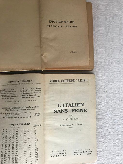 2 Livres pour apprendre l'italien, Larousse Français - Italien et L'italien sans peine Assimil