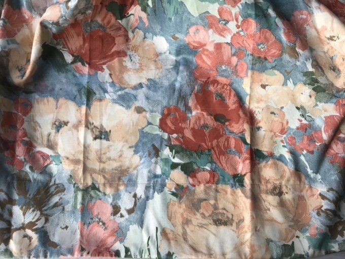 4 Grands doubles rideaux à motif fleuri, Magnifique tissu vintage