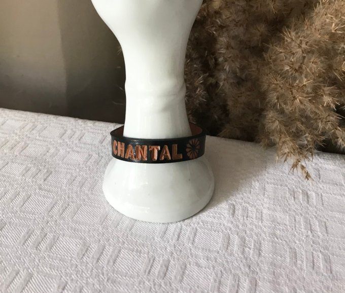 Bracelet cuir vintage, gravé avec le prénom Chantal