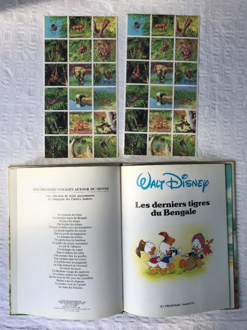 3 livres Walt disney avec vignettes autocollantes, Mes premiers voyages autour du monde, 1986