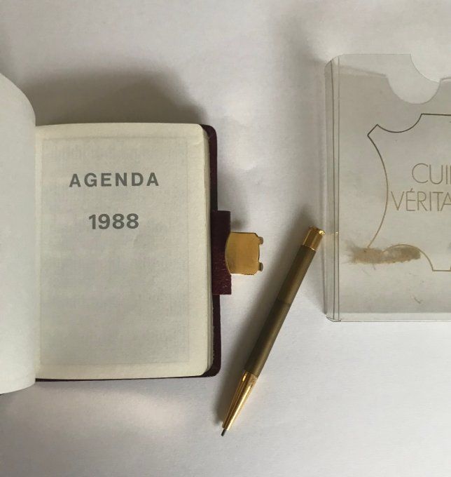 Petit carnet de note, Agenda 1988, en cuir, Neuf