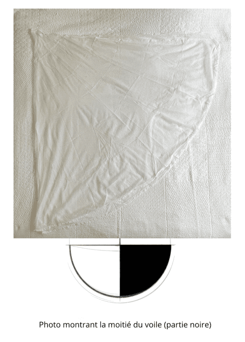 Ancien voile de mariée vintage en tulle blanc - Forme demi-lune - 