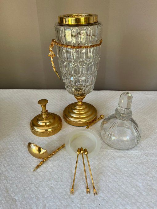 Carafe, pot pour fruits à l'alcool, avec 2 couvercles et sa louche, vintage