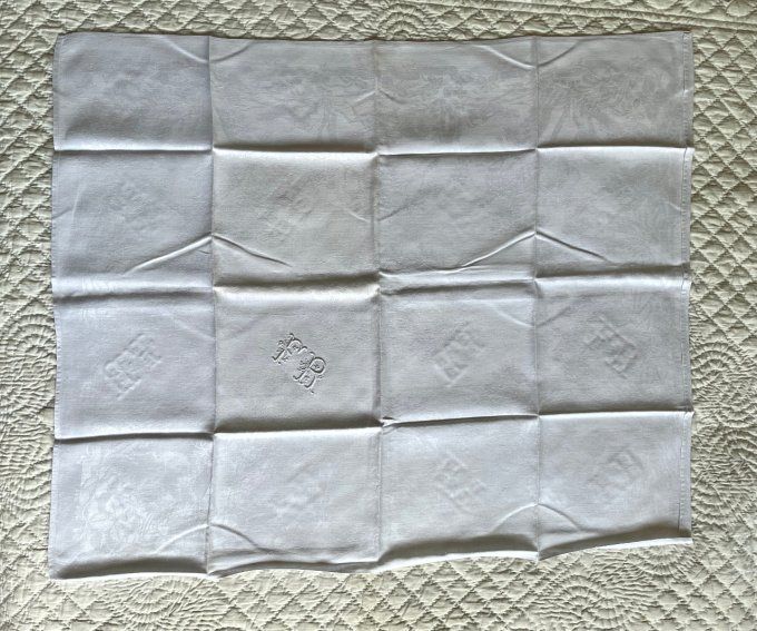 12 serviettes anciennes en tissu damassé, monogramme FR