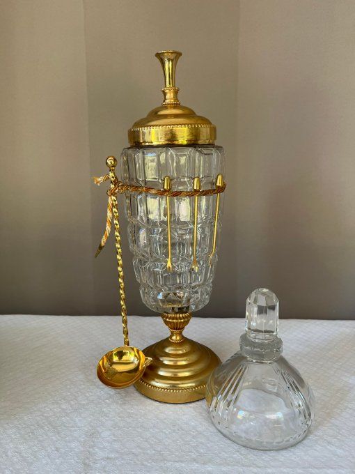 Carafe, pot pour fruits à l'alcool, avec 2 couvercles et sa louche, vintage