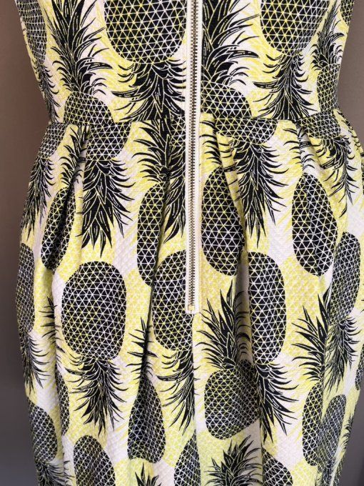 Robe Monoprix Femme – Motif Ananas Noir et Jaune, en 100% coton, de belle qualité, Taille 42