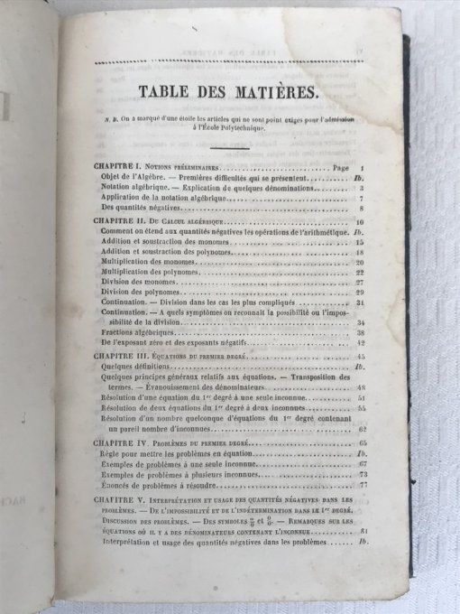 Ancien livre, Leçon d'Algèbre, de Lefebure de Fourcy, cinquieme édition, 1845