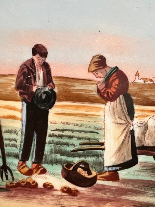 2 assiettes décoratives, reproductions de Millet, par Jean POUYAT, 1890/1920