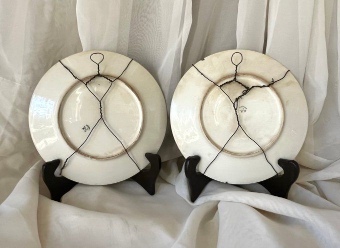 2 assiettes décoratives, reproductions de Millet, par Jean POUYAT, 1890/1920