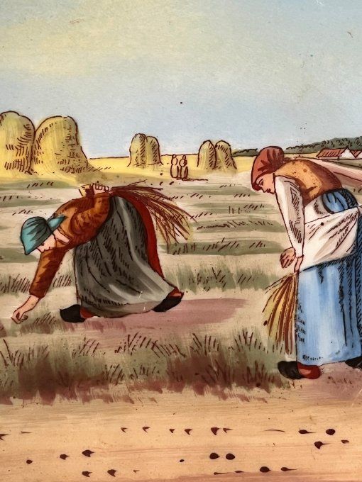 2 assiettes décoratives, reproductions de Millet, par Jean POUYAT, 1890/1920