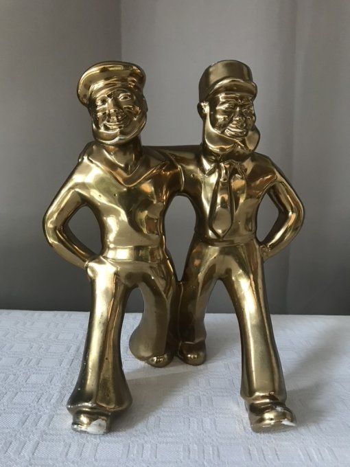 2 figurines, un marin et un légionnaire, en faïence dorée, années 50