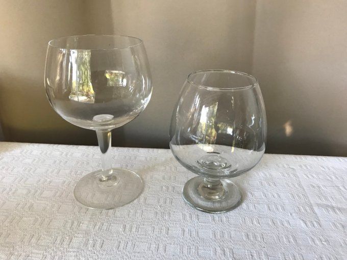 2 grands verres XXL en cristal,  1 verre à vin et 1 verre à cognac