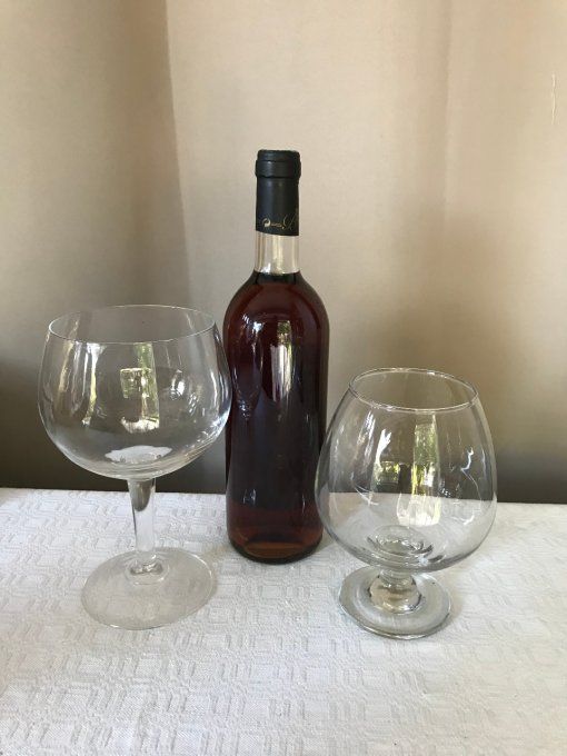 2 grands verres XXL en cristal,  1 verre à vin et 1 verre à cognac