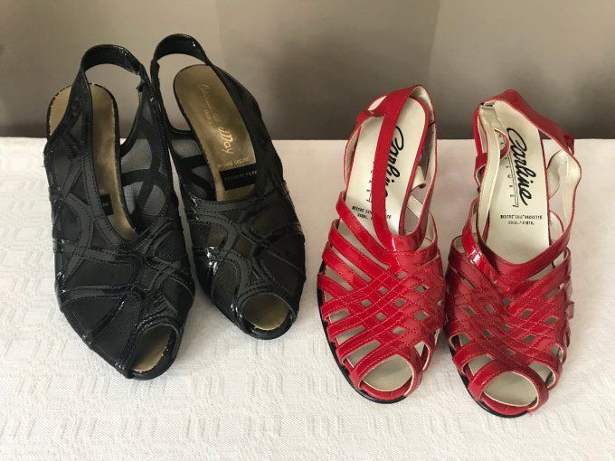 2 paires de chaussures, sandales vernis, 1 rouge et 1 noire, T 38, Neuves