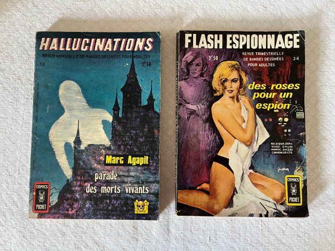 2 Revues vintage pour adultes ! Flash espionnage et Hallucinations,  Comics Pocket