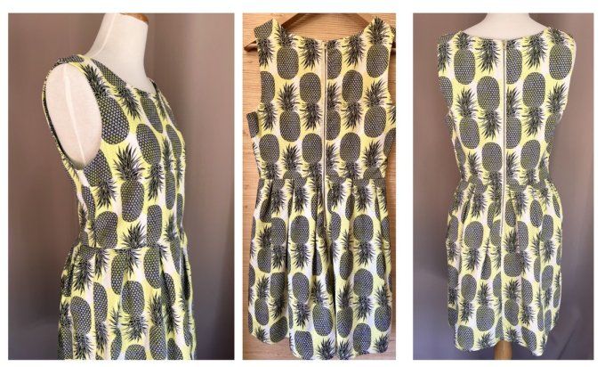 Robe Monoprix Femme – Motif Ananas Noir et Jaune, en 100% coton, de belle qualité, Taille 42