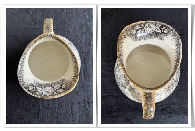 Broc de toilette ancien Sarreguemines - Modèle "Jardinière" - Décor gris/noir, fin du XIXe siècle. 