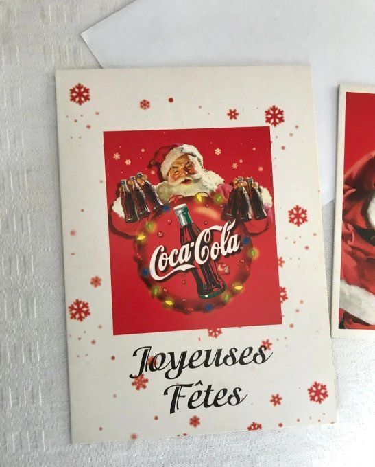 3 cartes de voeux Joyeuses fêtes, Coca-Cola avec père Noël, Neuves