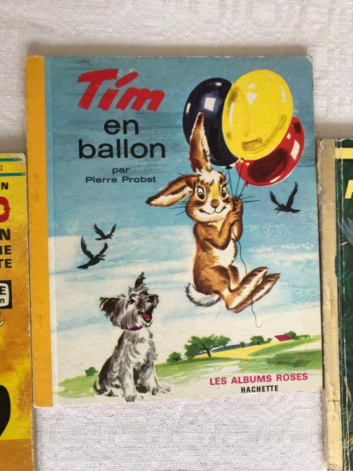 3 livres enfant vintage, Tim en ballon, Pascalou fait du camping et Bozo le clown