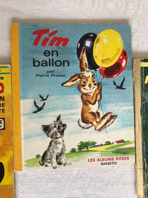 3 livres enfant vintage, Tim en ballon, Pascalou fait du camping et Bozo le clown