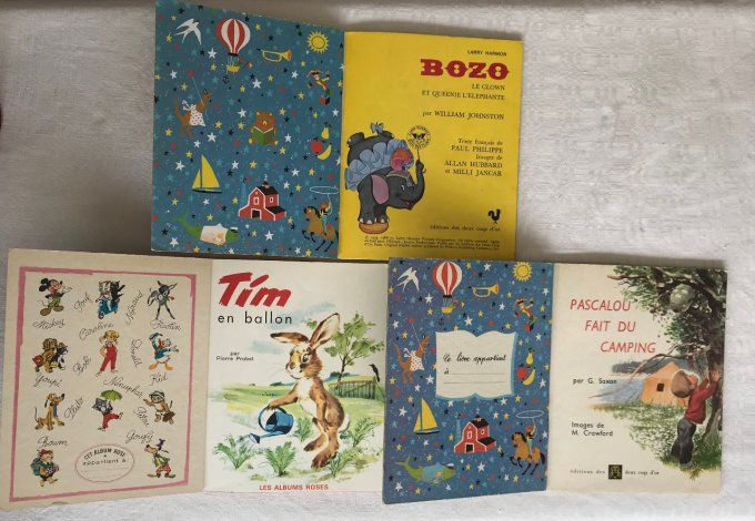 3 livres enfant vintage, Tim en ballon, Pascalou fait du camping et Bozo le clown