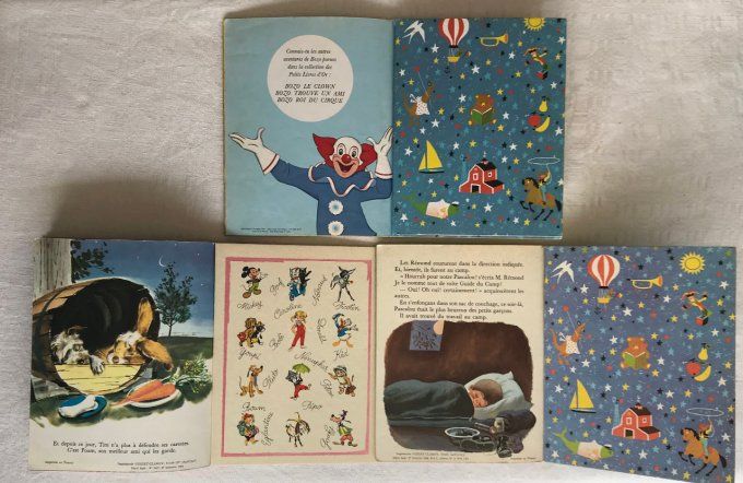 3 livres enfant vintage, Tim en ballon, Pascalou fait du camping et Bozo le clown