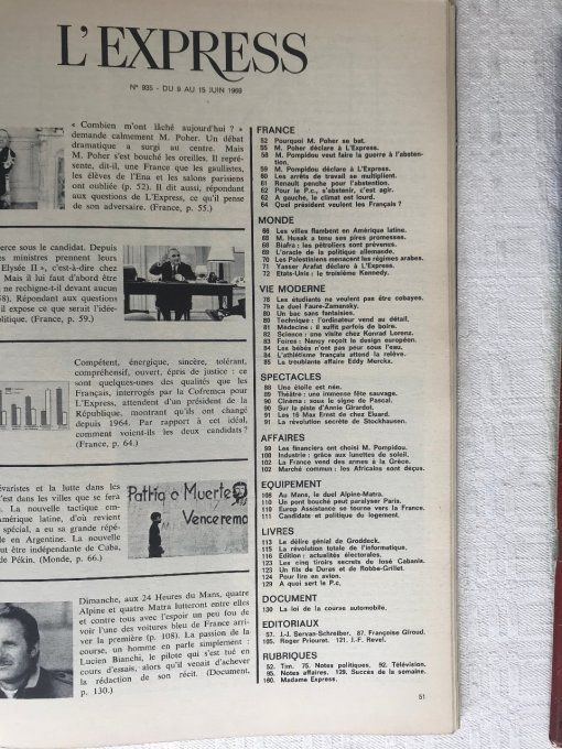 3 Magazines L'EXPRESS, N°934 Élection Pompidou 1969, N°935 Élection Poher 1969, N° 1393 Giscard 1978