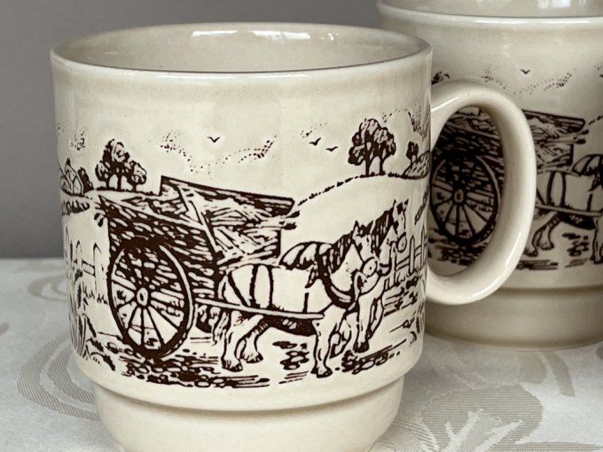 3 mugs vintage à décors campagnard, signé Kilncraft STL England