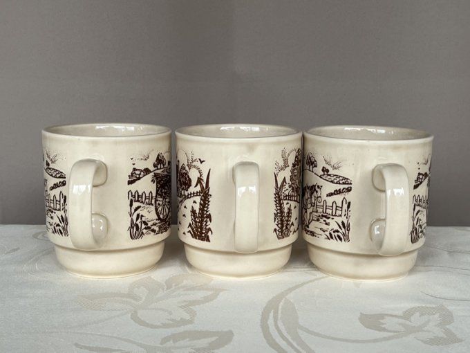 3 mugs vintage à décors campagnard, signé Kilncraft STL England