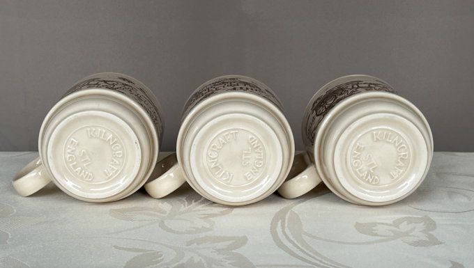 3 mugs vintage à décors campagnard, signé Kilncraft STL England