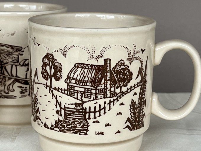 3 mugs vintage à décors campagnard, signé Kilncraft STL England