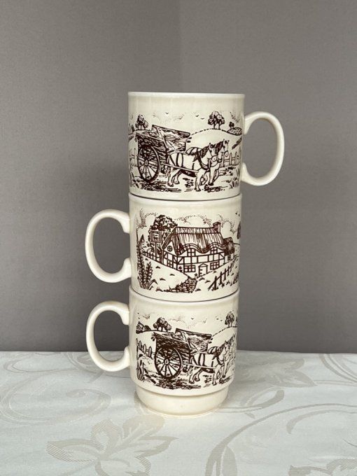 3 mugs vintage à décors campagnard, signé Kilncraft STL England