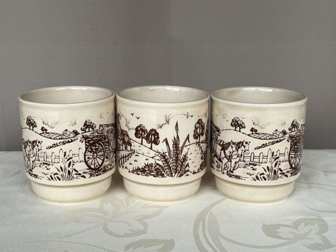 3 mugs vintage à décors campagnard, signé Kilncraft STL England