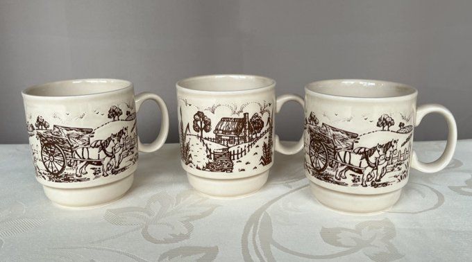 3 mugs vintage à décors campagnard, signé Kilncraft STL England