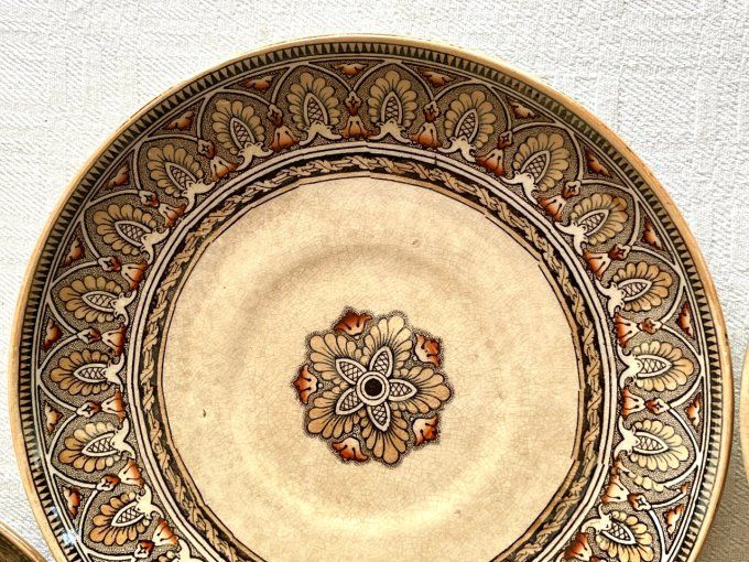 3 Tasses et sous tasses en faïence fine Bates Elliott & Co, Décor Grecian Border, XIXe siècle