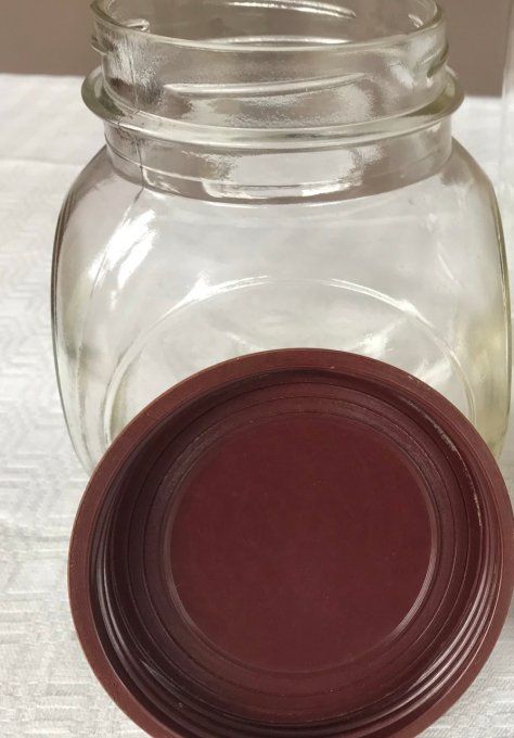 Bocal ancien d'épicerie, en verre et bakélite