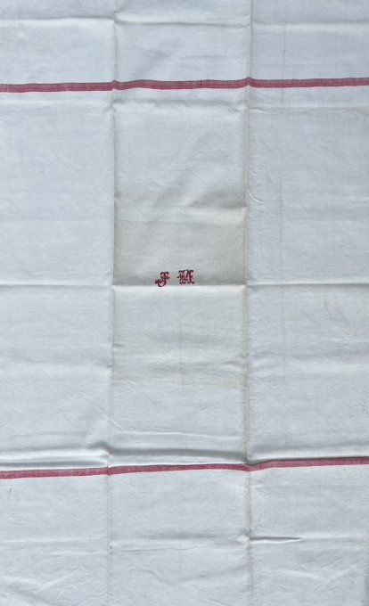 Ancienne nappe de vigneron utilisée aux moments des  vendanges, Monogramme JM