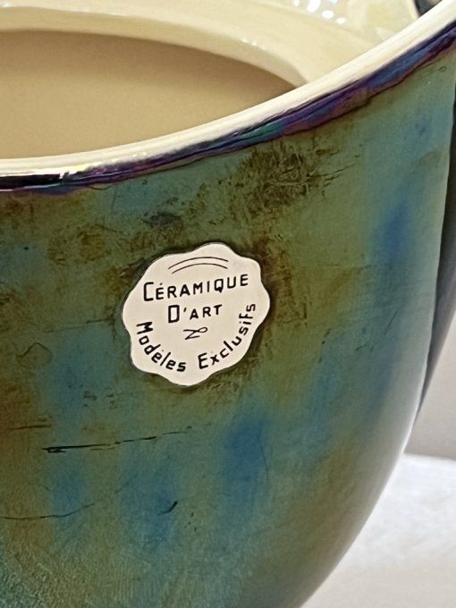 Pot à tabac ou vide poche en céramique irisée Denicotea – France, années 50/60