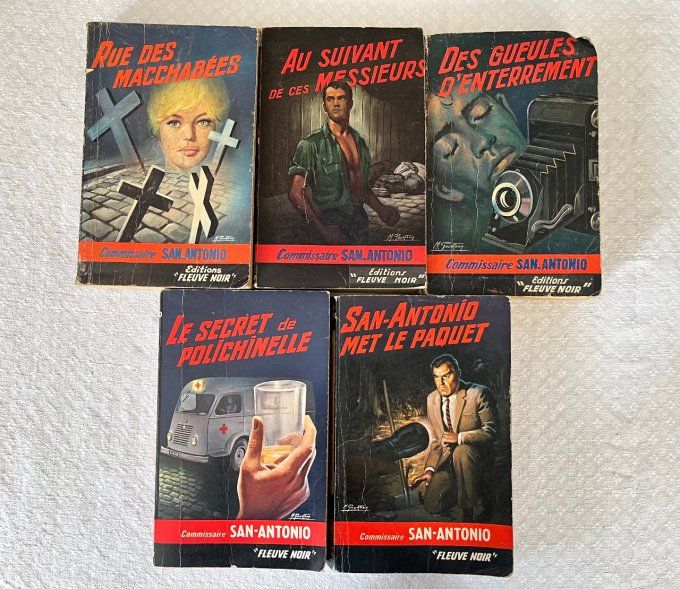 5 Anciens livres, Commissaire San Antonio, Éditions Fleuve noir,  Ouvrages des années 50/60