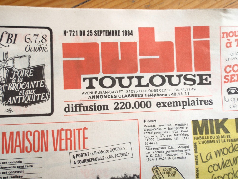 Ancien PUBLI TOULOUSE Septembre 1984