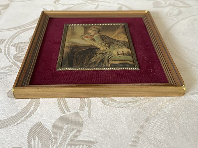 Tableau Vintage Reproduction sur Soie Fragonard Le Billet Doux