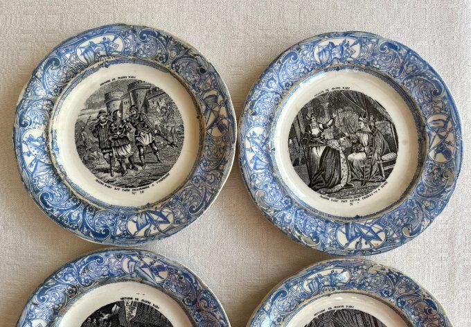 6 Assiettes parlantes anciennes,  "Histoire de Jeanne d'Arc"  porcelaine de Gien