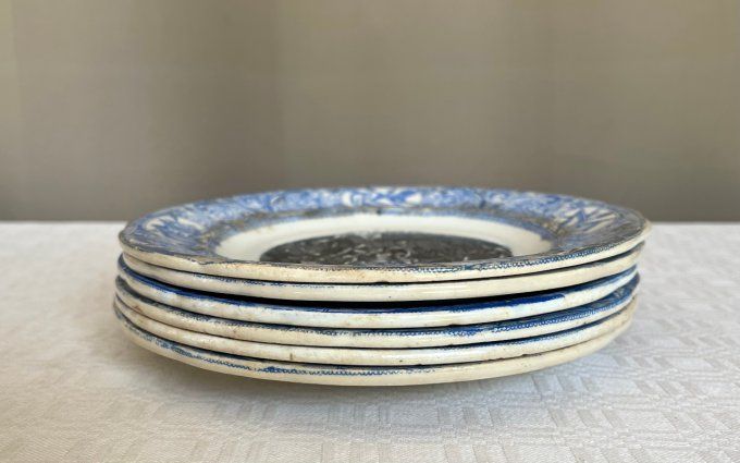 6 Assiettes parlantes anciennes,  "Histoire de Jeanne d'Arc"  porcelaine de Gien