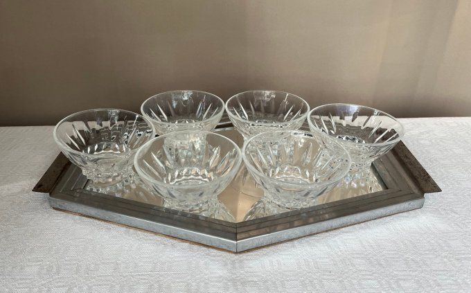 6 Coupelles à fruits, à dessert en cristal taillé d'Arques, vintage