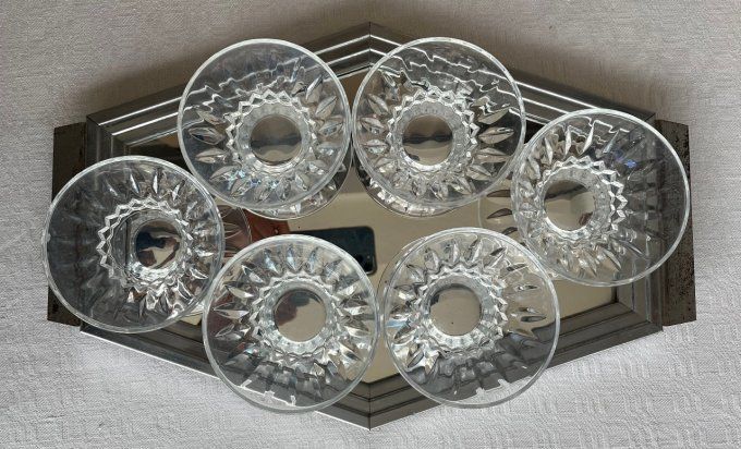 6 Coupelles à fruits, à dessert en cristal taillé d'Arques, vintage