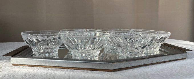 6 Coupelles à fruits, à dessert en cristal taillé d'Arques, vintage