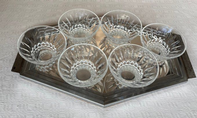 6 Coupelles à fruits, à dessert en cristal taillé d'Arques, vintage