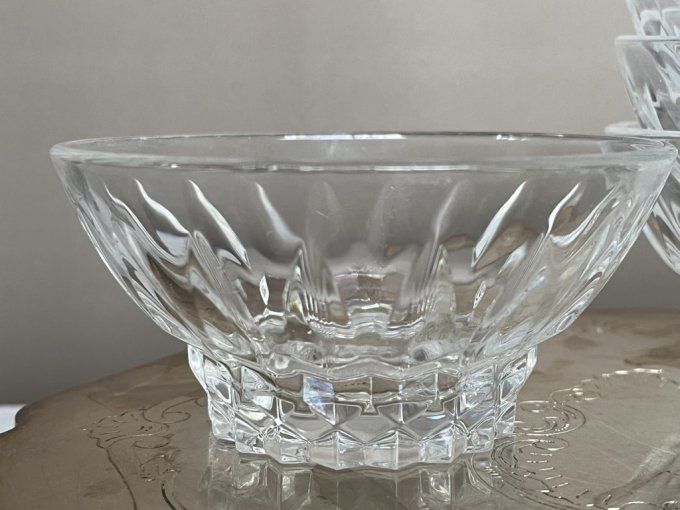 6 Coupelles à fruits, à dessert en cristal taillé d'Arques, vintage