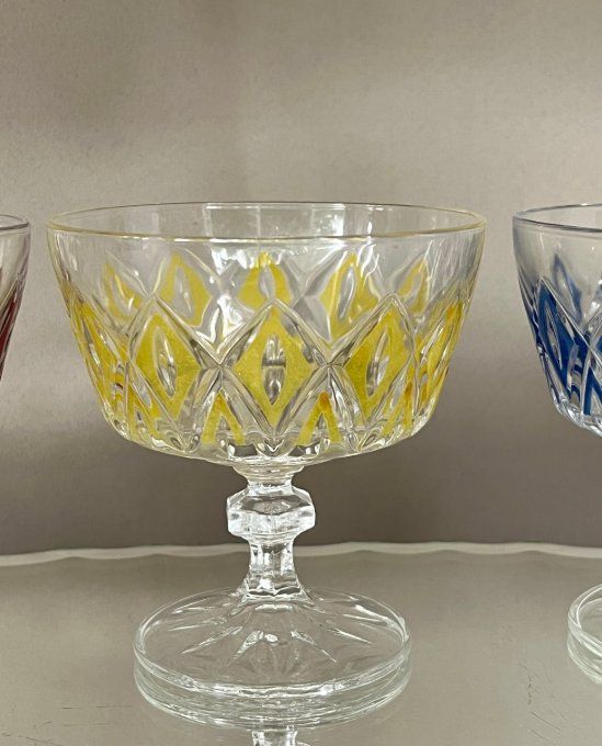 6 coupes à champagne ou à dessert, modèle Arlequin, verres de Reims